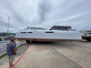 Performance cruising catamaran Rush at launch