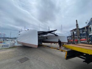 Performance cruising catamaran Rush launching 1