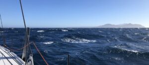 Cape Point from the deck of high performance sailing catamaran Rush