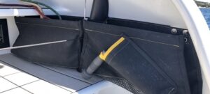 Cockpit bags on high performance cruising catamaran Rush