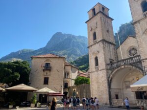 Kotor old town looking up to the maintain above