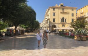 Amanda Wadhams and Claire Betty in Corfu Old Town