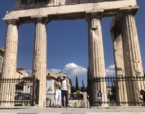 Martin & Amanda under an ancient entrance in Athens